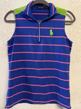 Polo Golf Ralph Lauren Women's 1/4-Zip Sleeveless Golf Vest Top Striped Medium